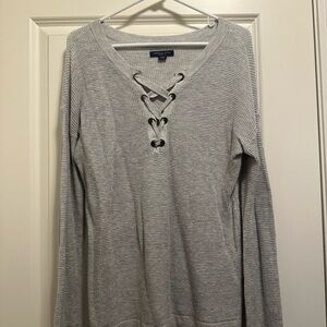 American Eagle Outfitters Gray Criss Cross Front Long Sleeve